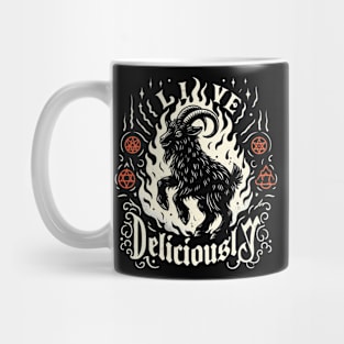 Occult Goat - Live Deliciously - Vintage Witch Woodcut Mug